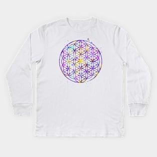 Flower Of Life Watercolor Painting Kids Long Sleeve T-Shirt